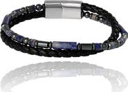 Lucky Brand Men's Braided Sodalite Bead 8.5'' Bracelet, Black/Blue, Magnetic Clasp