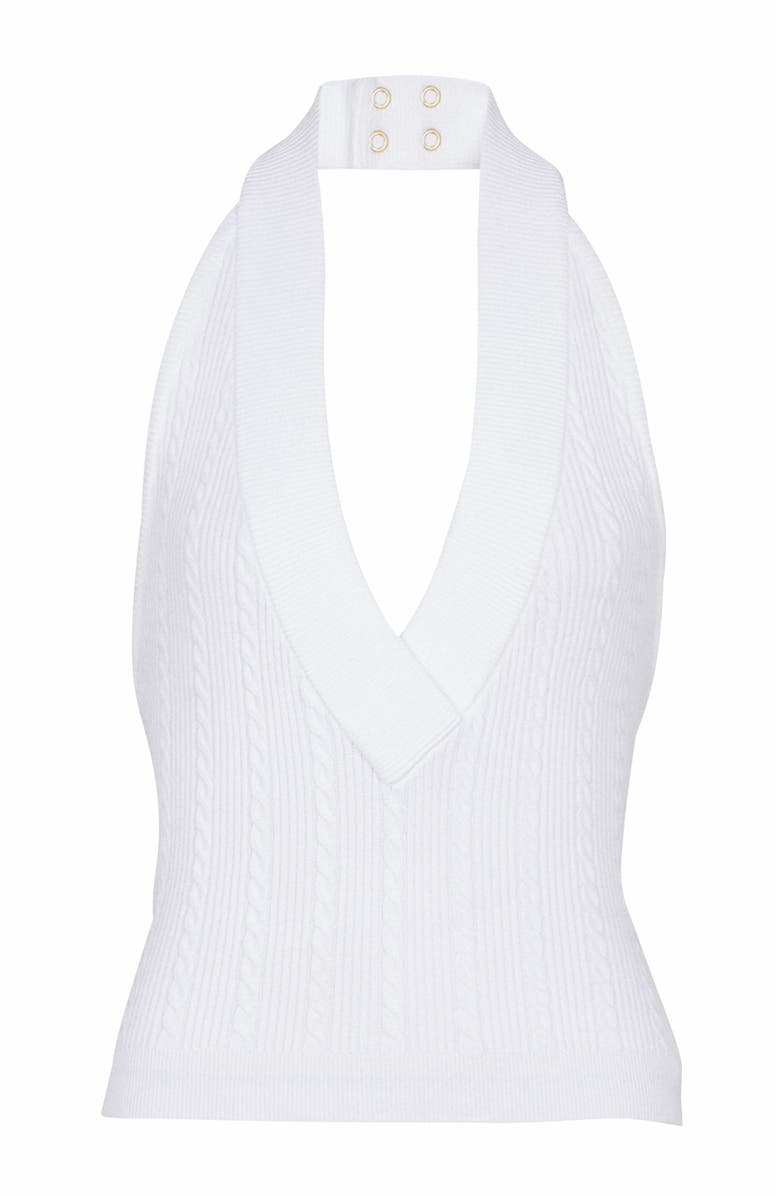 Balmain Cable-Knit Halterneck Top, Alternate, color, White