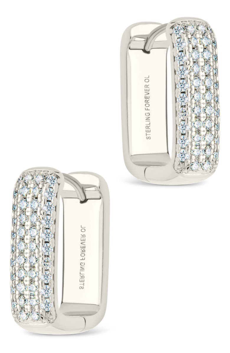 Sterling Forever Dalia Pavé Cubic Zirconia Rectangular Hoop Earrings, Alternate, color, 