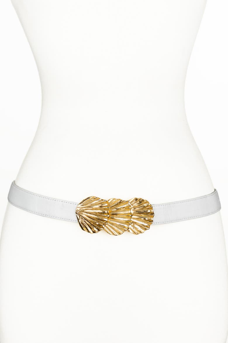 Sea Shells Buckle Leather Belt, Main, color, White