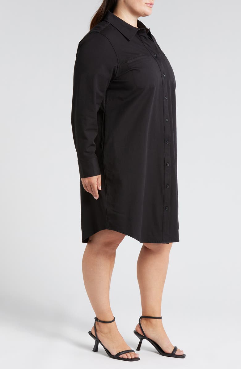 Universal Standard Carefree Long Sleeve Cotton Blend Twill Shirtdress, Alternate, color, Black
