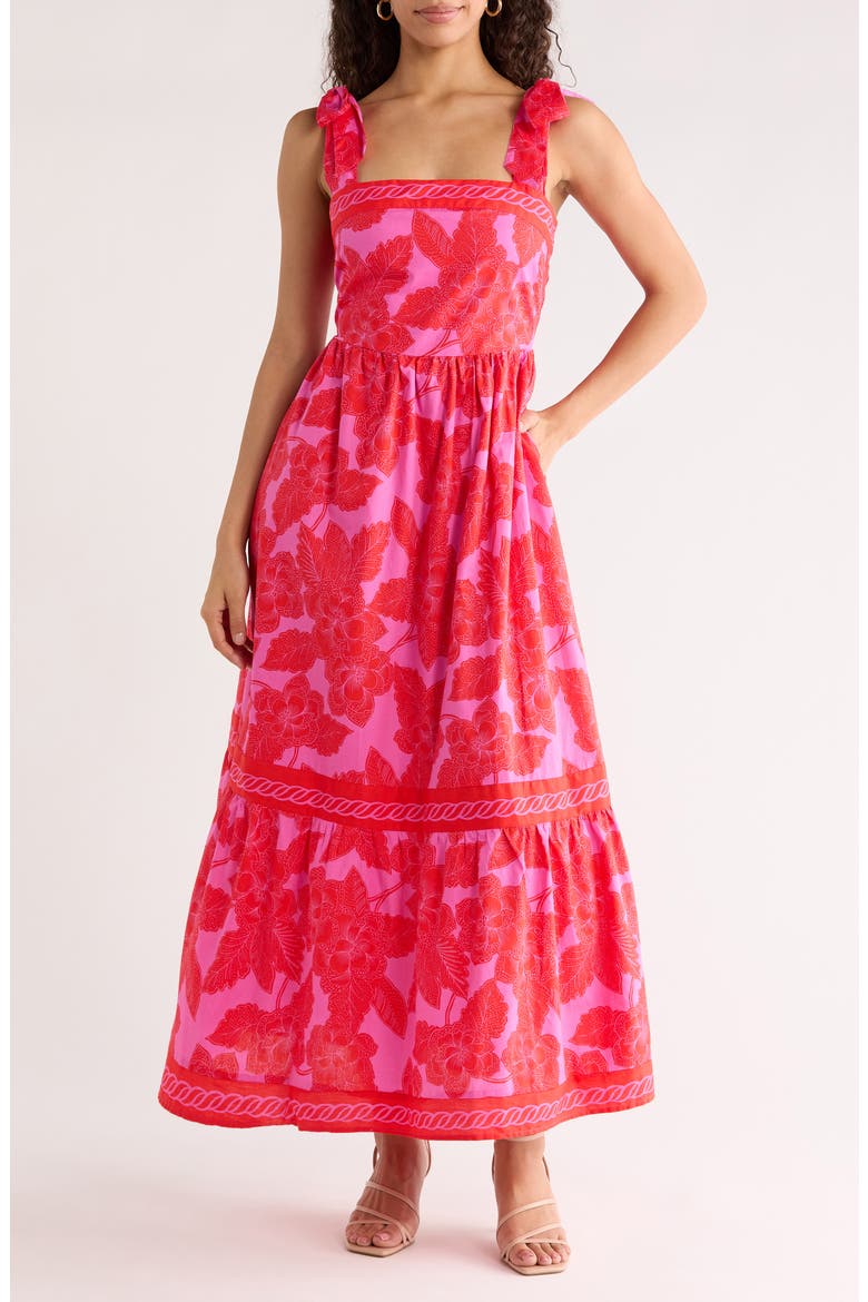Rency Floral Tiered Cotton Maxi Sundress, Main, color, FUCHSIA-RED