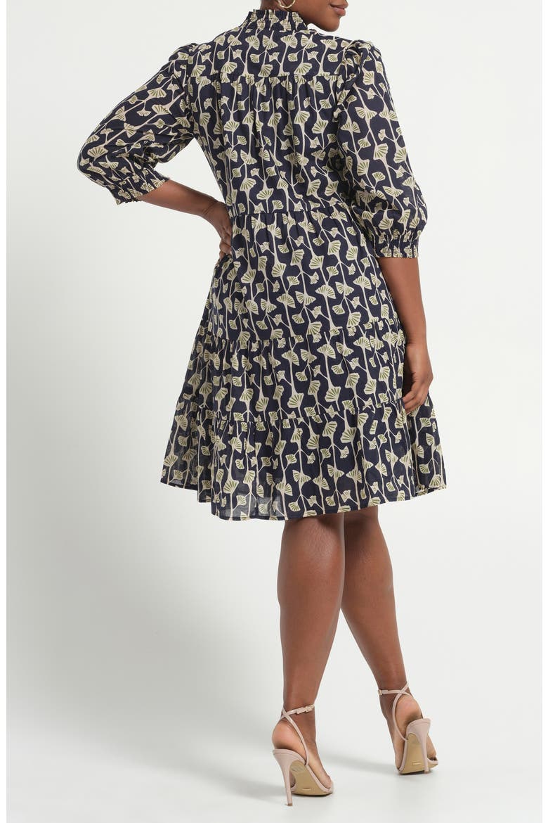 Sea Lily Tiered Cotton Dress, Alternate, color, NAVY/FERN