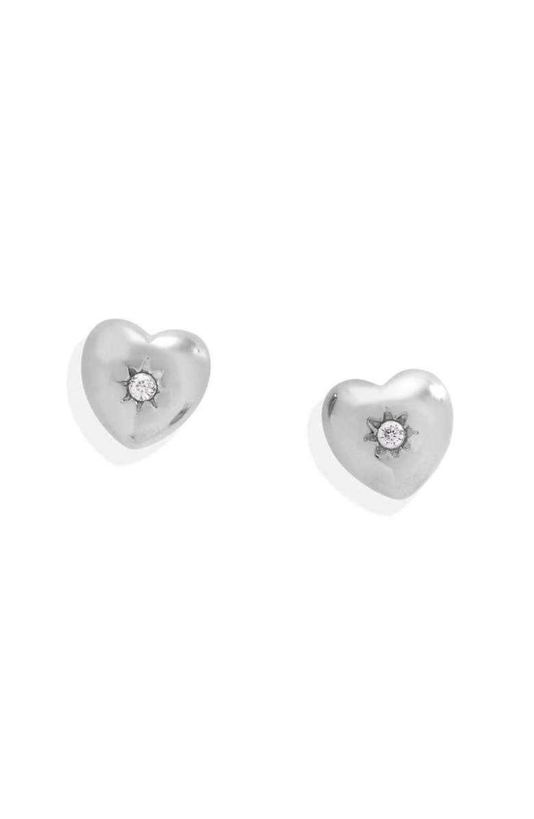 Alex and Ani Puffy Heart Mini Stud Earrings, Main, color, Silver