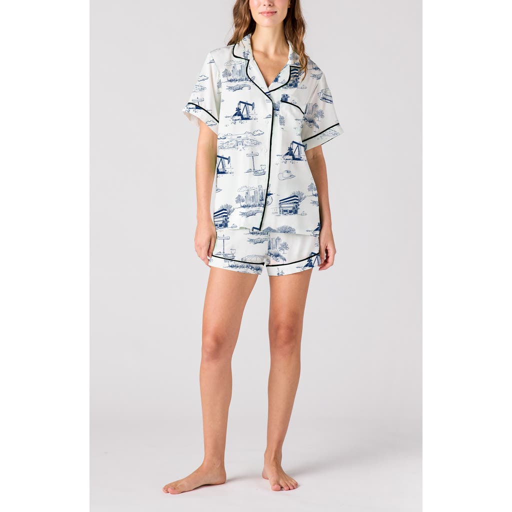 Katie Kime New Orleans Toile Pajama Short Set In Navy In White