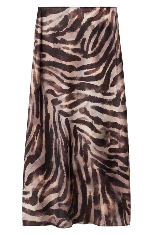 Mango Animal Print Satin Midi Skirt In Brown