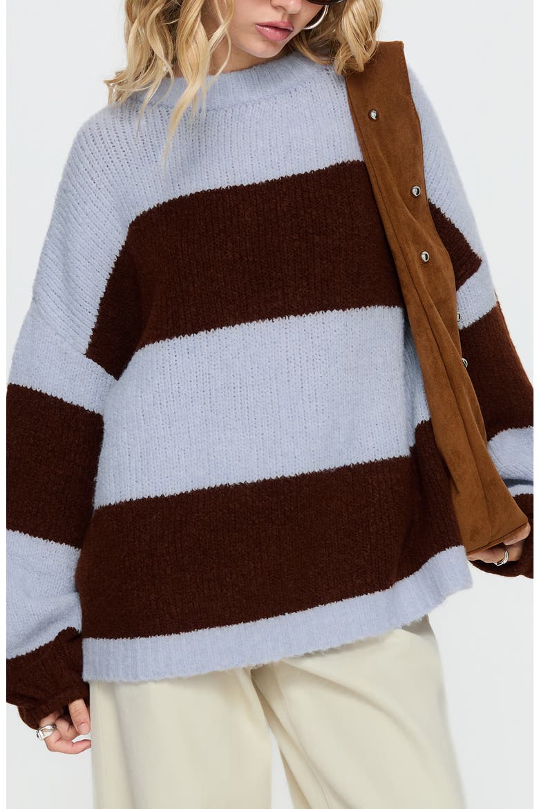 Bastien Striped Crewneck Sweater, Main, color, BLUE/ CHOCOLATESTRIPE