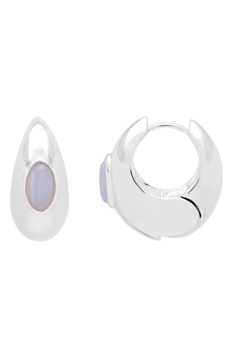 Estella Bartlett Chunky Blue Lace Agate Hoop Earrings, Main, color, Silver