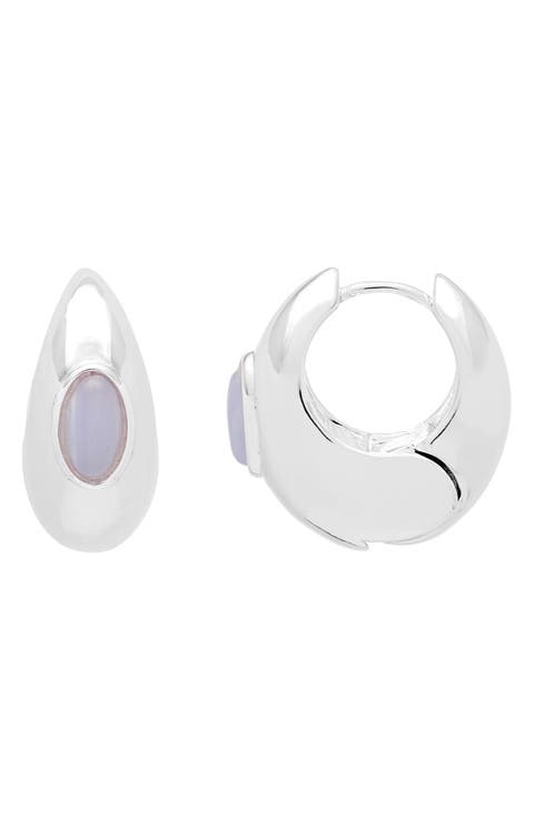 Chunky Blue Lace Agate Hoop Earrings