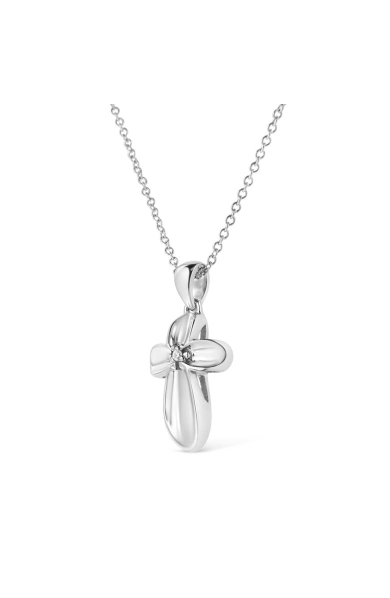 Haus of Brilliance .925 Sterling Silver Prong-Set Diamond Accent Floral Cross Pendant Necklace, Alternate, color, White