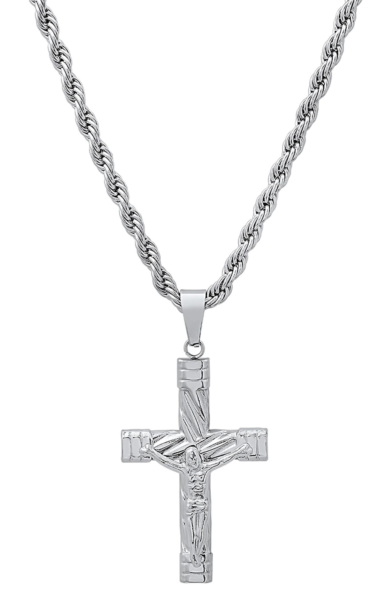 HMY JEWELRY Men's Stainless Steel Rope Chain Crucifix Pendant Necklace