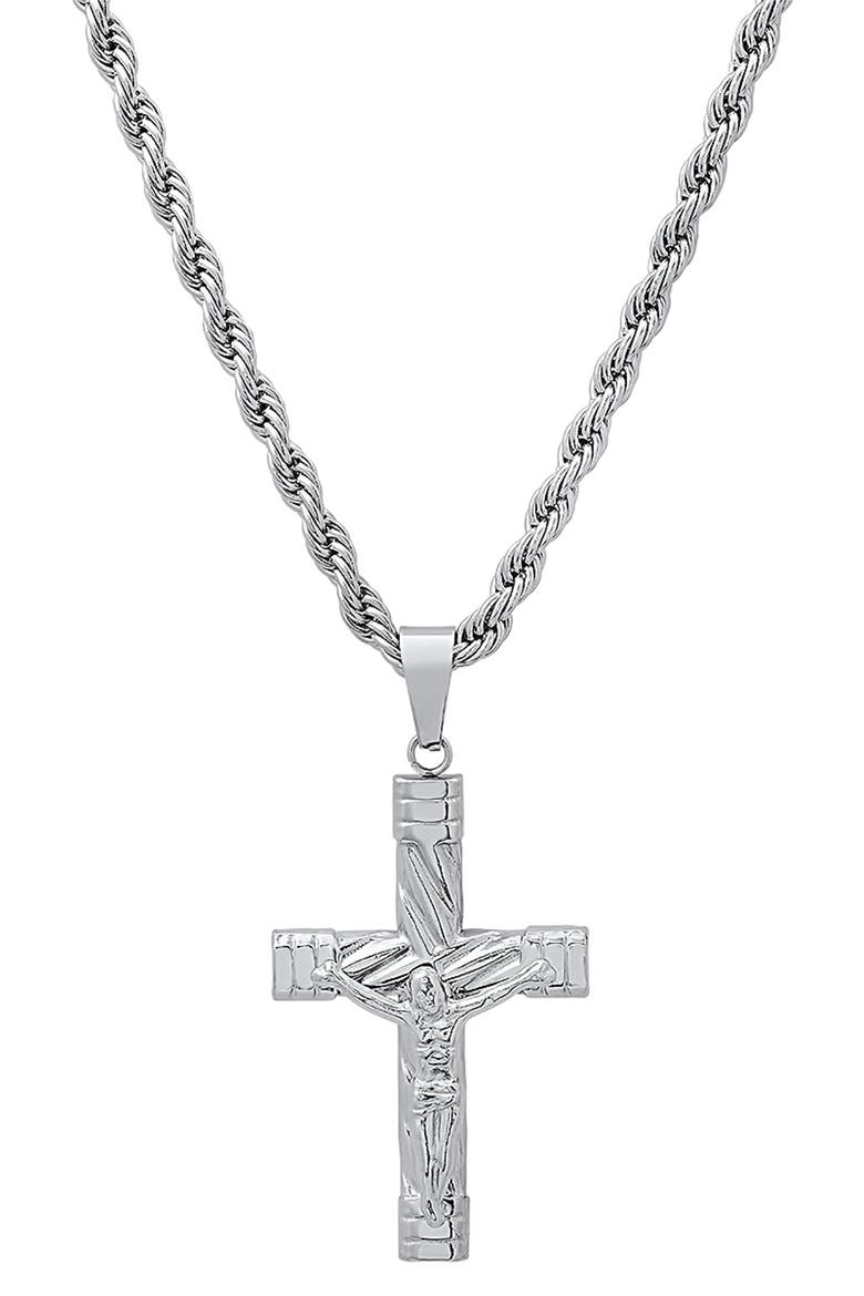 Men's Stainless Steel Rope Chain Crucifix Pendant Necklace, Main, color, SILVER