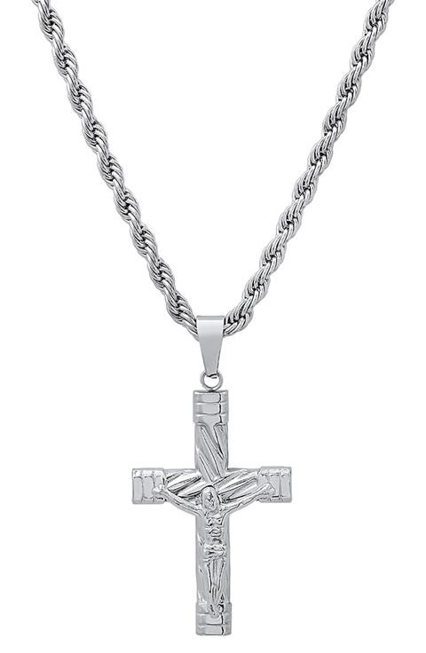 Men's Stainless Steel Rope Chain Crucifix Pendant Necklace
