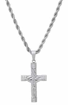 HMY JEWELRY Men's Stainless Steel Rope Chain Crucifix Pendant Necklace
