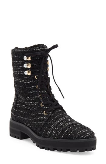 Stuart Weitzman Pearly Lace-up Lug Sole Bootie In Black