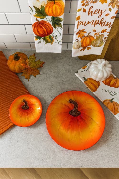 Transpac Orange Harvest Fused Glass Pumpkin Plate Set Of 2 For Fall In Orange