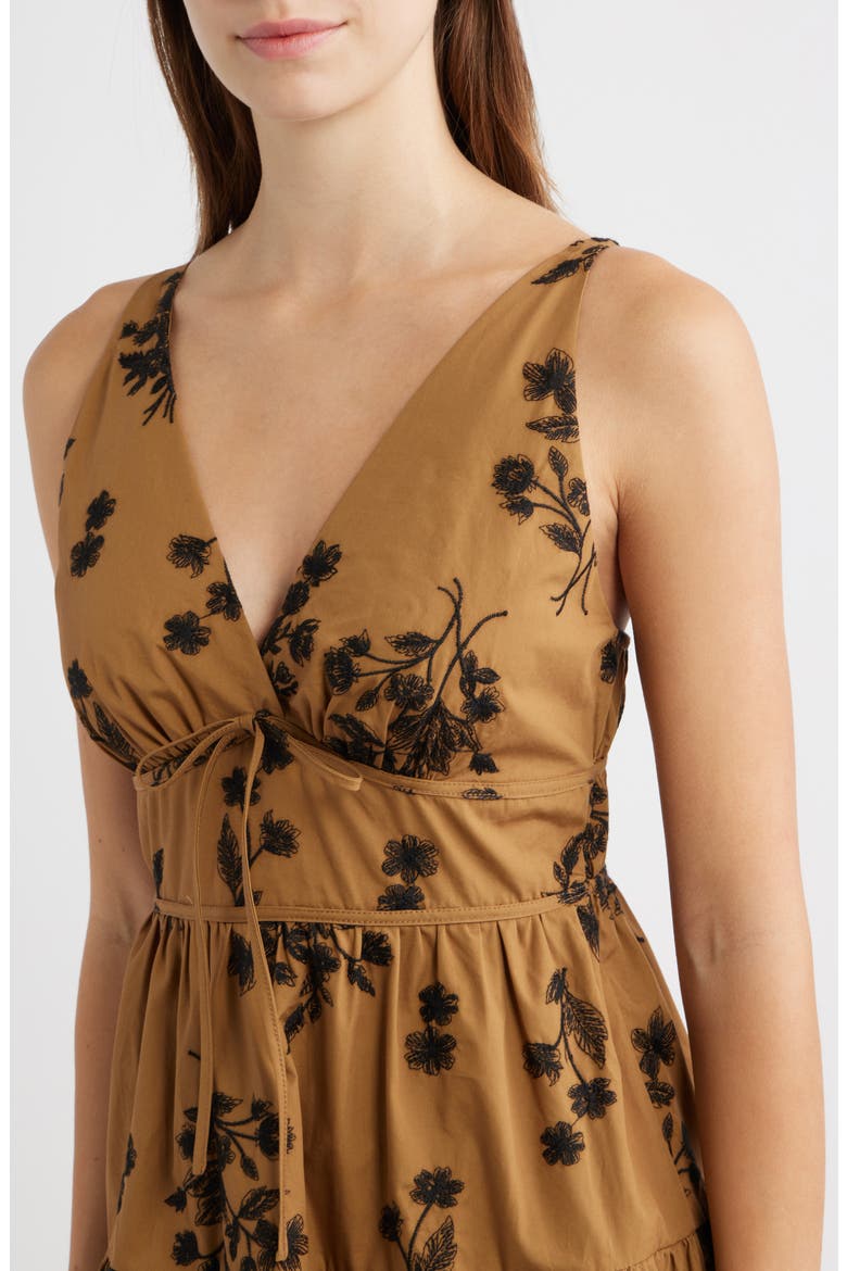 Embroidered Tiered Sleeveless Midi Dress, Alternate, color, CARAMEL