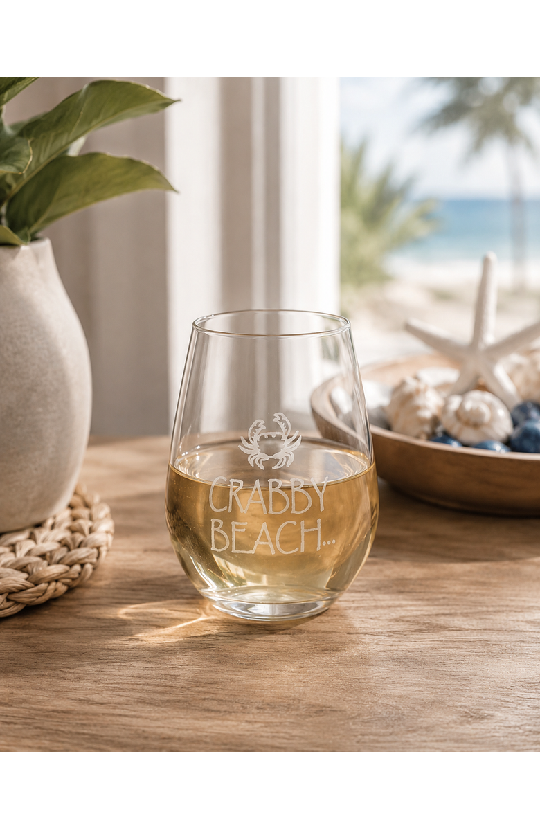 Beachcombers "Crabby Beach" Stemless Wine Glass 12oz, Alternate, color, White