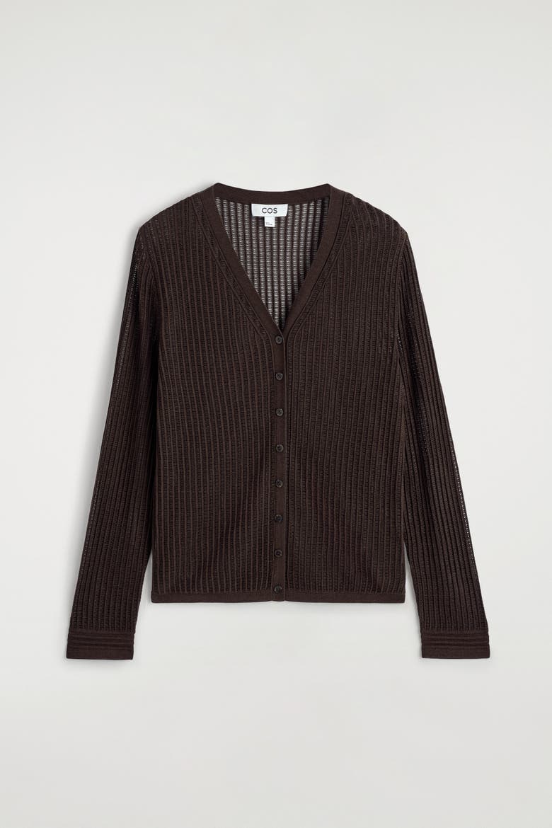 Ribbed Open-knit Cardigan, Alternate, color, BROWN