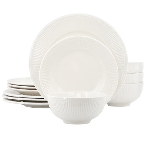 Gianna 12 Piece Round Stoneware Dinnerware Set in White