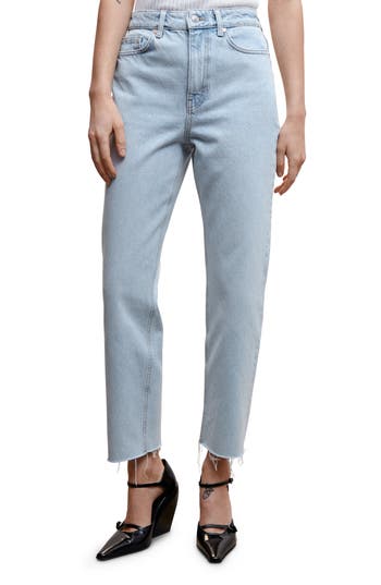 Mango Raw Hem High Waist Straight Leg Jeans