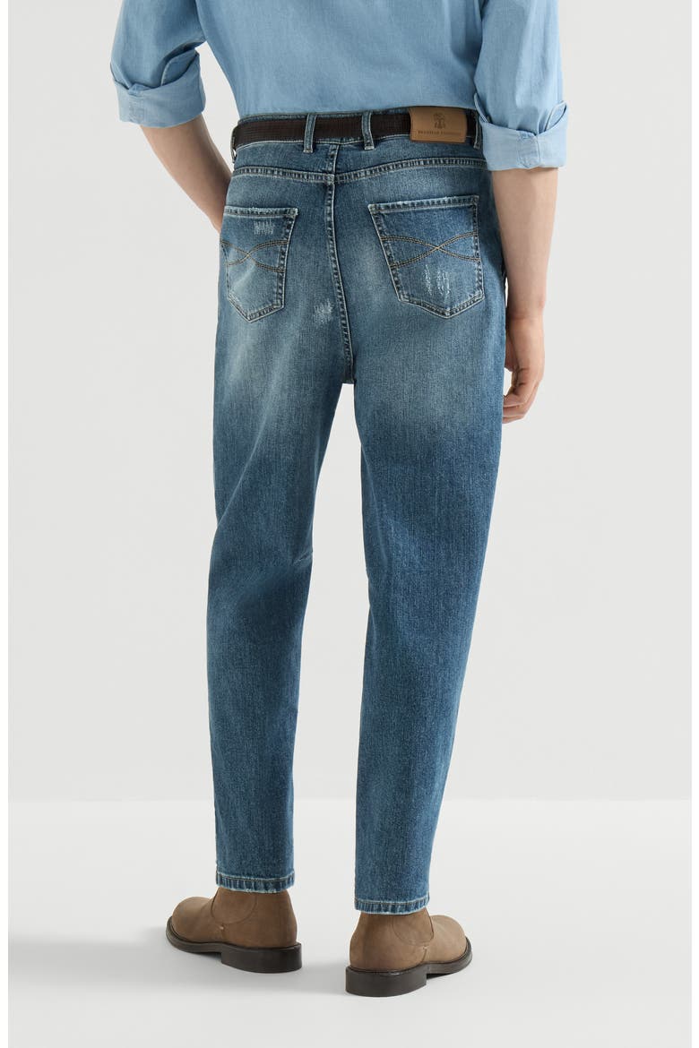 Comfort cotton denim iconic fit five-pocket trousers with double pleats and rips, Alternate, color, Medium Denim