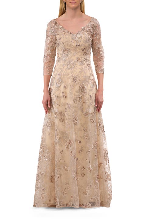 Lace Mother of the Bride Gown with V Neckline