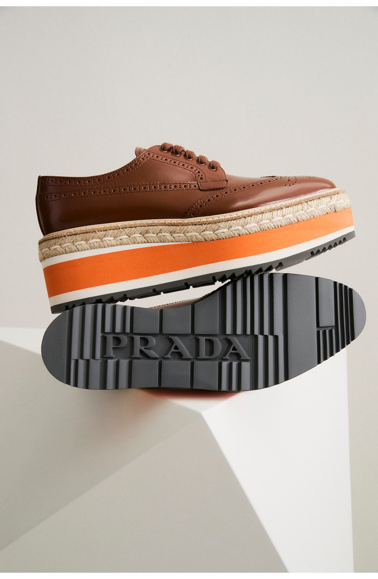 Prada Re-Edition 2011 Platform Wingtip Oxford, Alternate, color, Tabacco