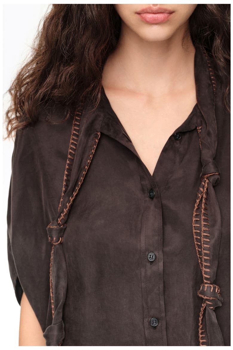 Knotted neckline cape shirt, Alternate, color, WASHED BLACK
