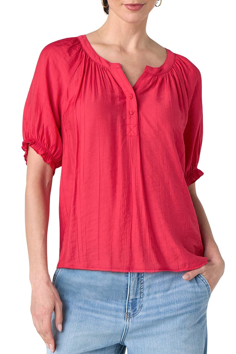 Crinkled Puff Sleeve Top, Main, color, CHERRY ROSE