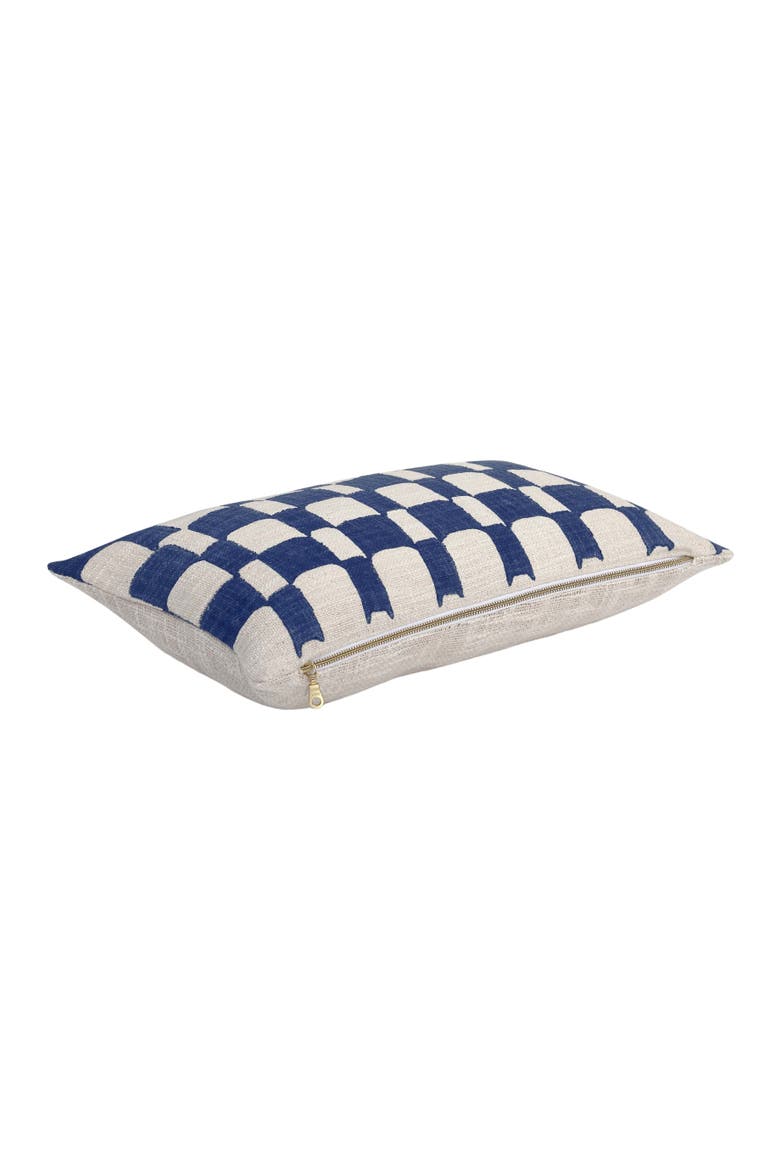Checkered Block Printed Lumbar Pillow - Cover + Insert, Alternate, color, Indigo
