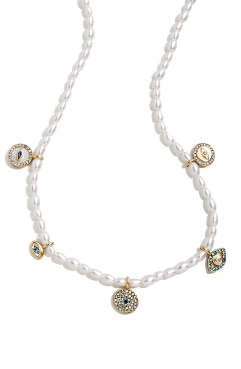 Evil Eye Faux Pearl Charm Necklace