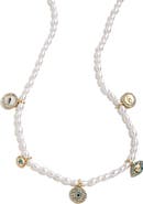 BaubleBar Evil Eye Faux Pearl Charm Necklace