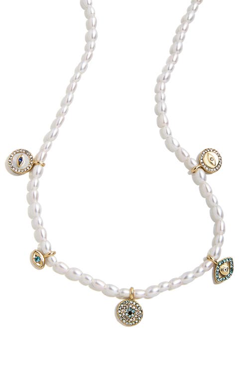 Shop Baublebar Evil Eye Faux Pearl Charm Necklace In Cool Multi