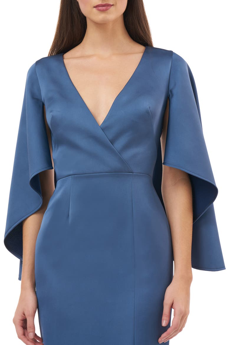 Satin Crepe Trumpet Gown, Alternate, color, MINERAL NAVY
