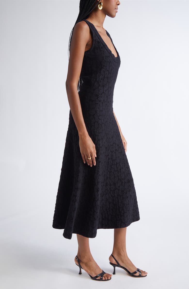 ST. JOHN Cotton Blend Velveteen Leopard Jacquard Midi Dress, Alternate, color, Black Multi