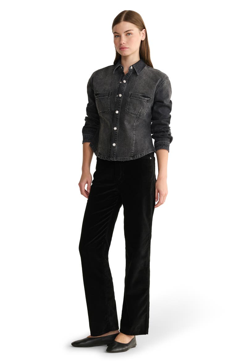 SAT '90s High Waist Relaxed Straight Leg Velvet Pants, Alternate, color, BLACK