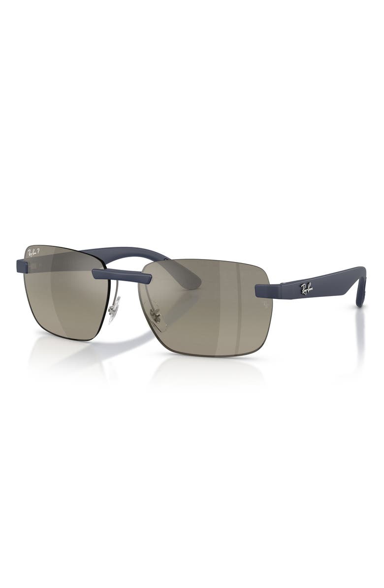 Ray-Ban 62mm Polarized Irregular Sunglasses, Alternate, color, Sand Dark Blue / Grey