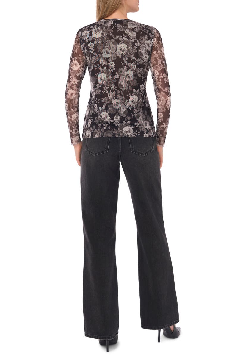 Ted Baker Floral Long Sleeve Mesh Top, Alternate, color, Rich Black
