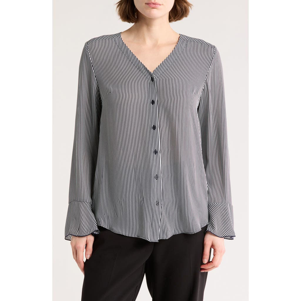 T Tahari Long Sleeve Button-up Top In Gray