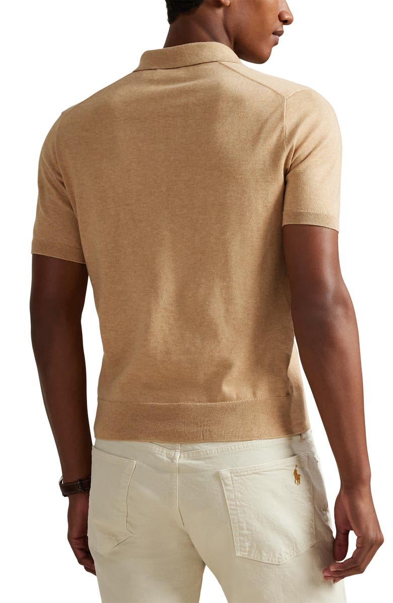 Polo Ralph Lauren Short Sleeve Cotton Polo Sweater, Alternate, color, Camel Melange