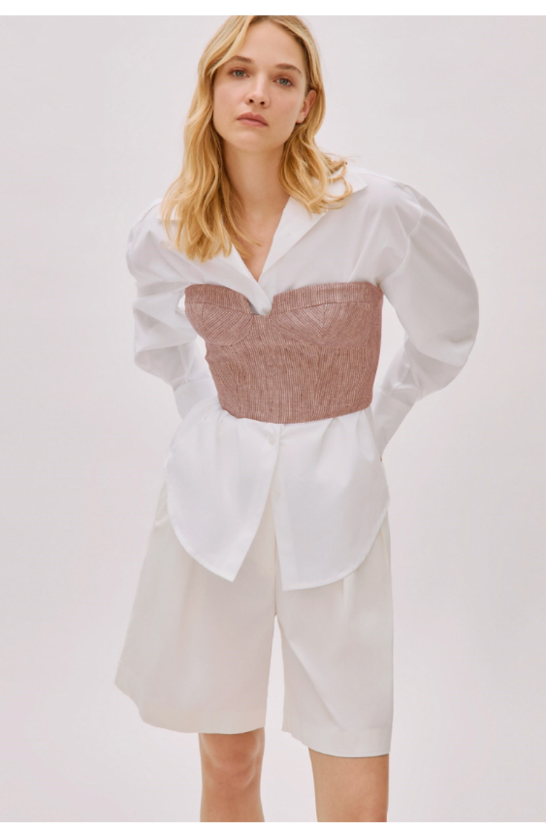 Labeca London Storm Striped Linen-Blend Bustier Top, Main, color, Red