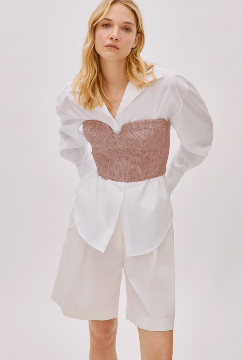 Storm Striped Linen-Blend Bustier Top