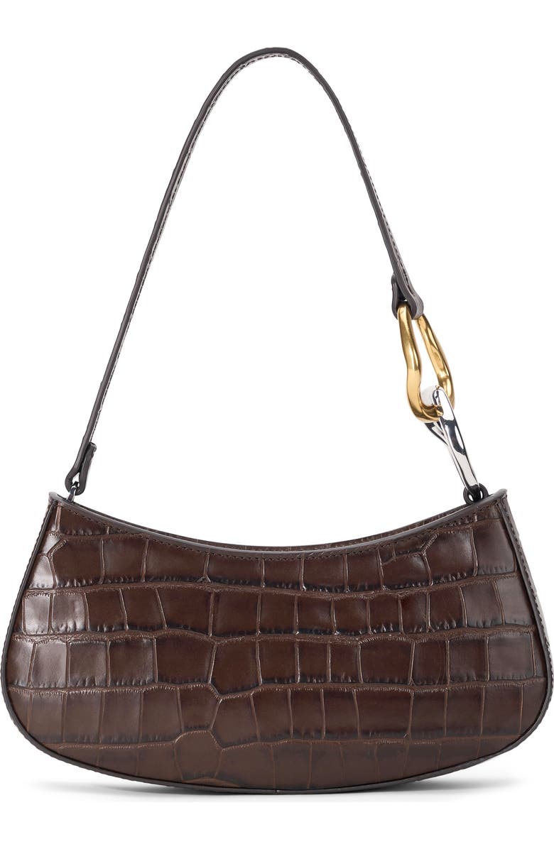 STAUD Ollie Leather Shoulder Bag, Main, color, Espresso Croco