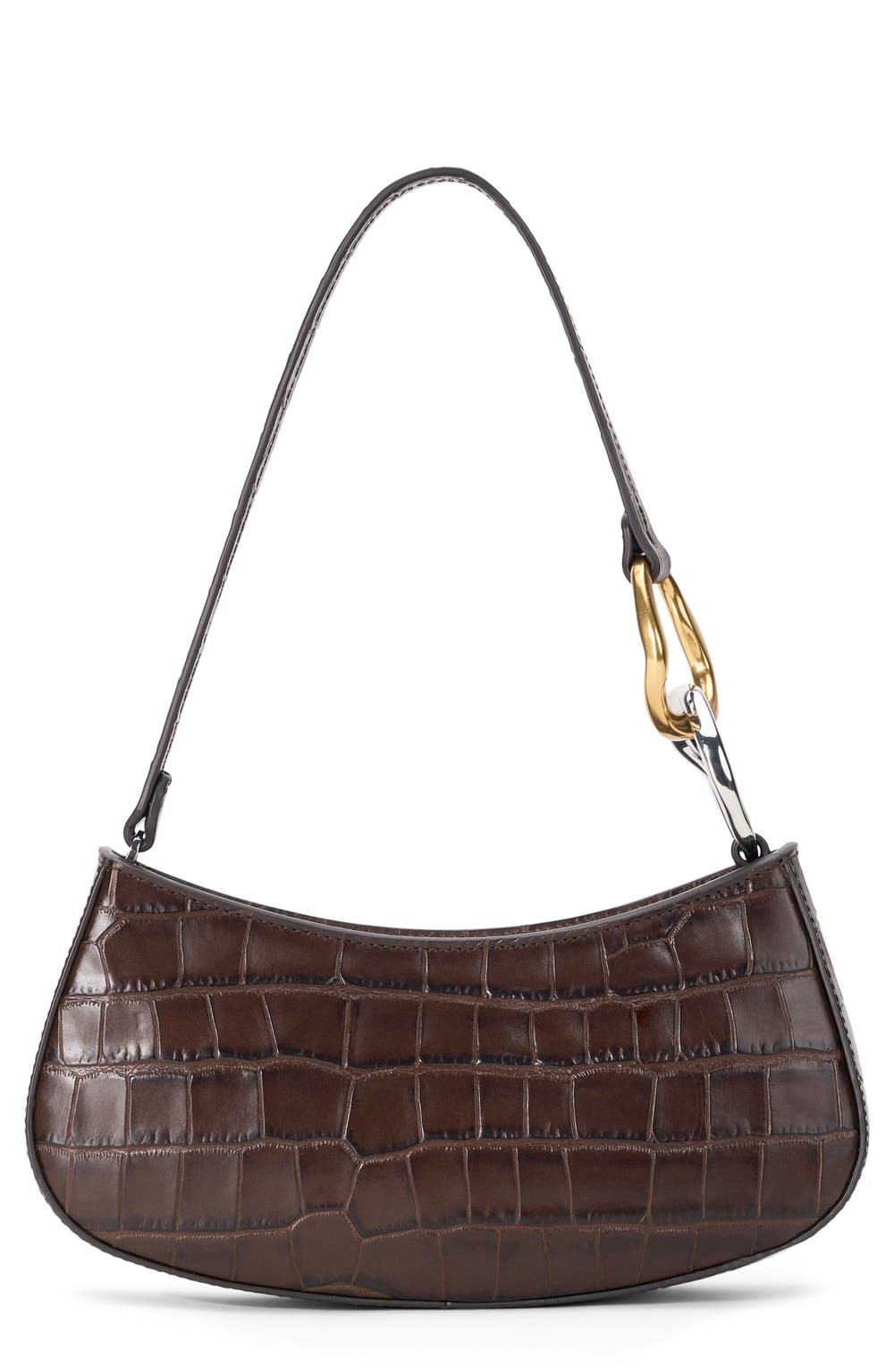 Ollie Leather Shoulder Bag, color, ESPRESSO CROCO