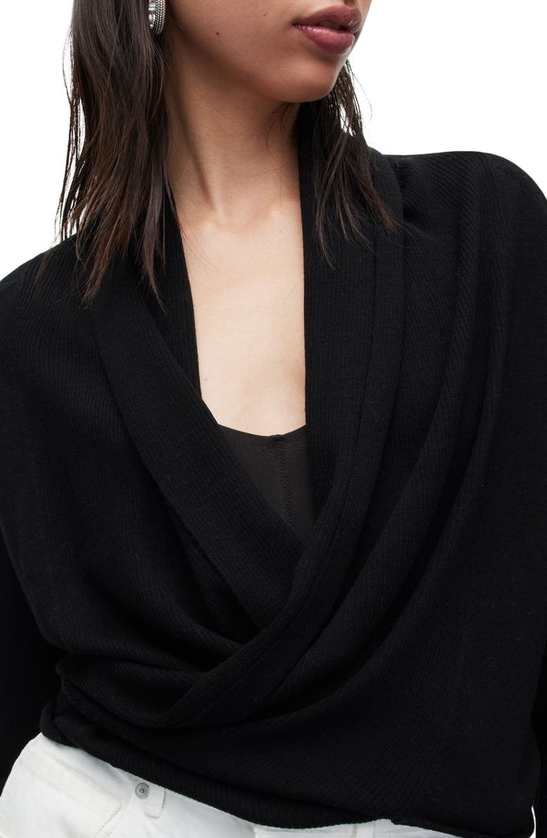 AllSaints Wasson Rib Open Front Wool Cardigan, Alternate, color, 