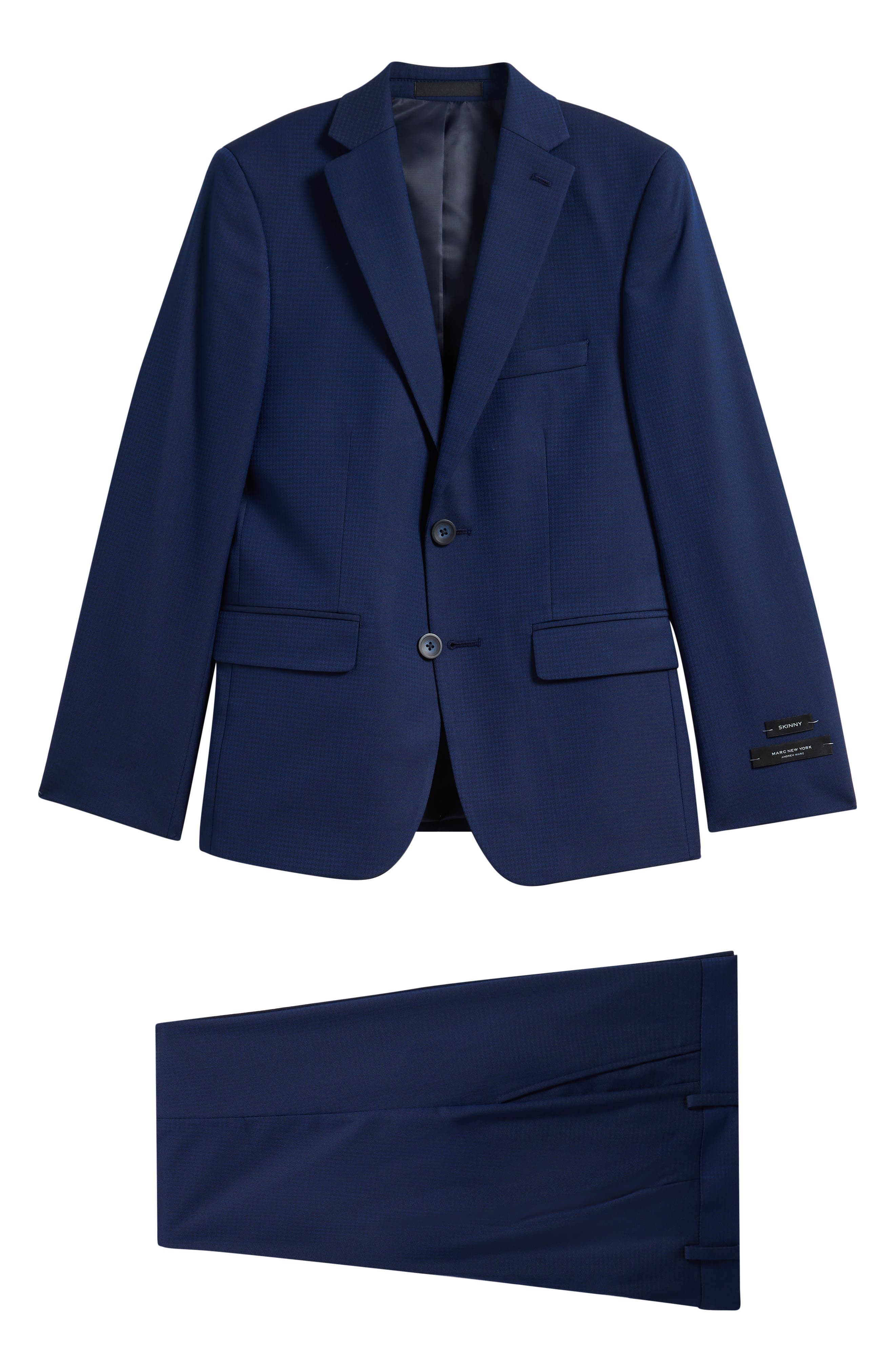 Andrew Marc Kids' Skinny Fit Navy Check Stretch Suit
