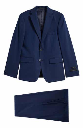 Andrew Marc Kids' Skinny Fit Navy Check Stretch Suit