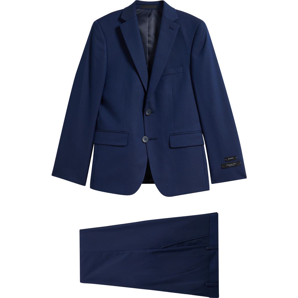 Andrew Marc Kids' Skinny Fit Navy Check Stretch Suit In Blue