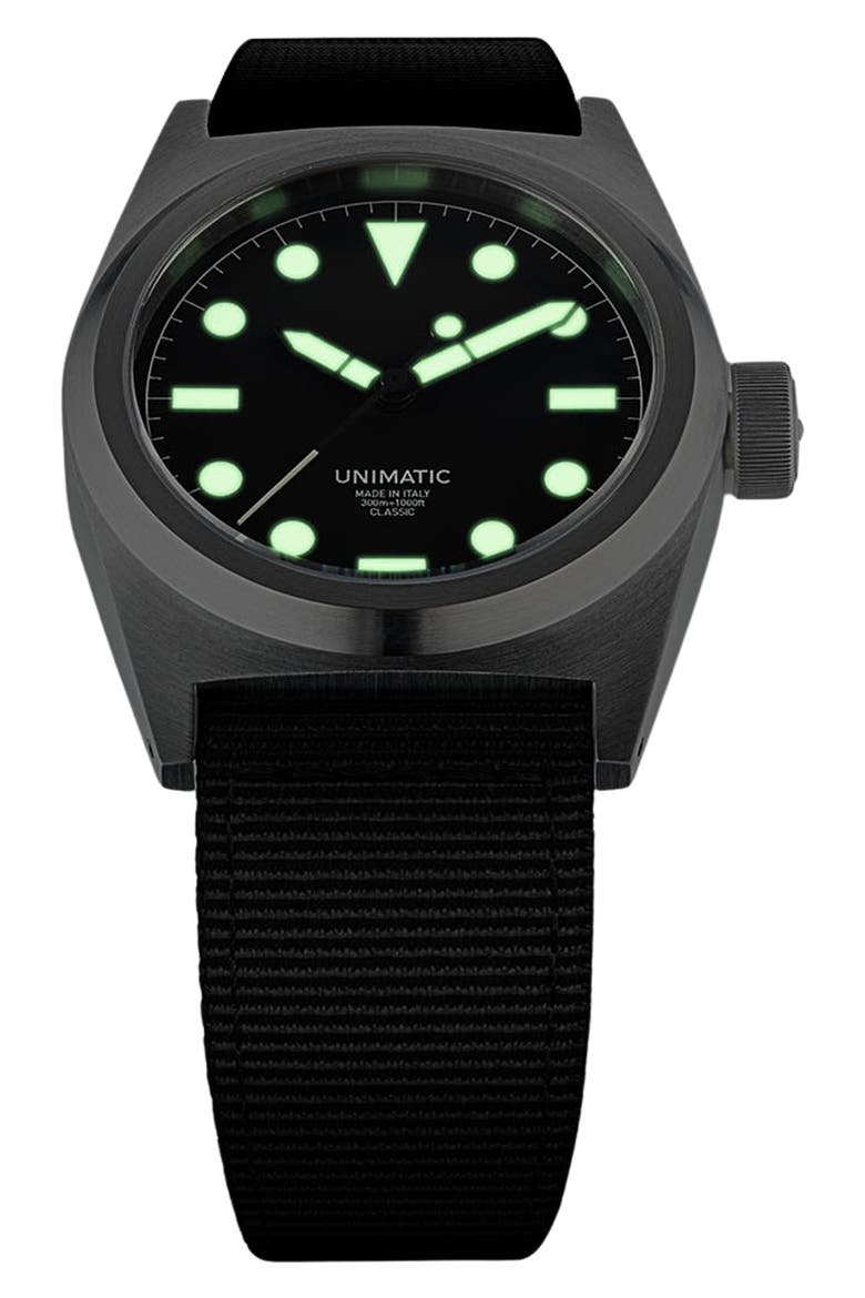 Modello Due Automatic NATO Strap Classic Watch, 37mm x 39mm, Alternate, color, BLACK STEEL